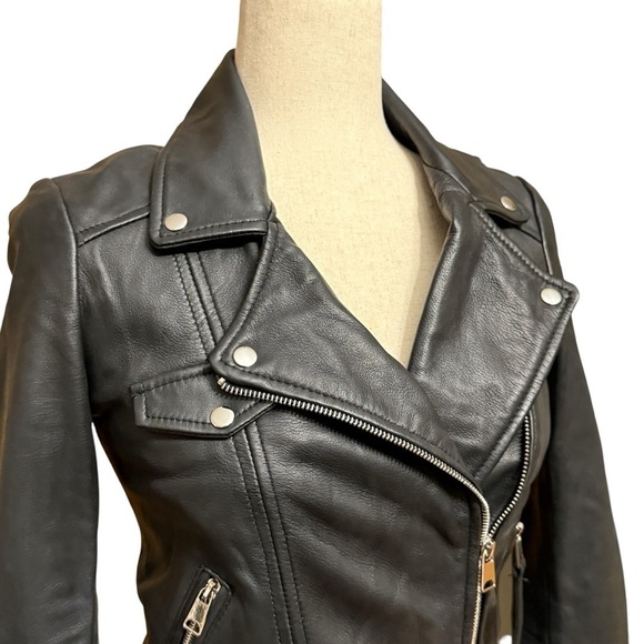 Zara TRF Genuine Sheep Leather Black Biker Jacket. Size Small #1455 - Picture 4 of 8